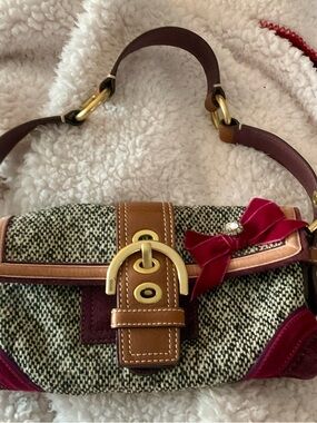 Coach Soho Y2K  Tweed Shoulder Bag with Burgundy Velvet Accents